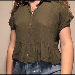 Green button up shirt from Tilly’s.